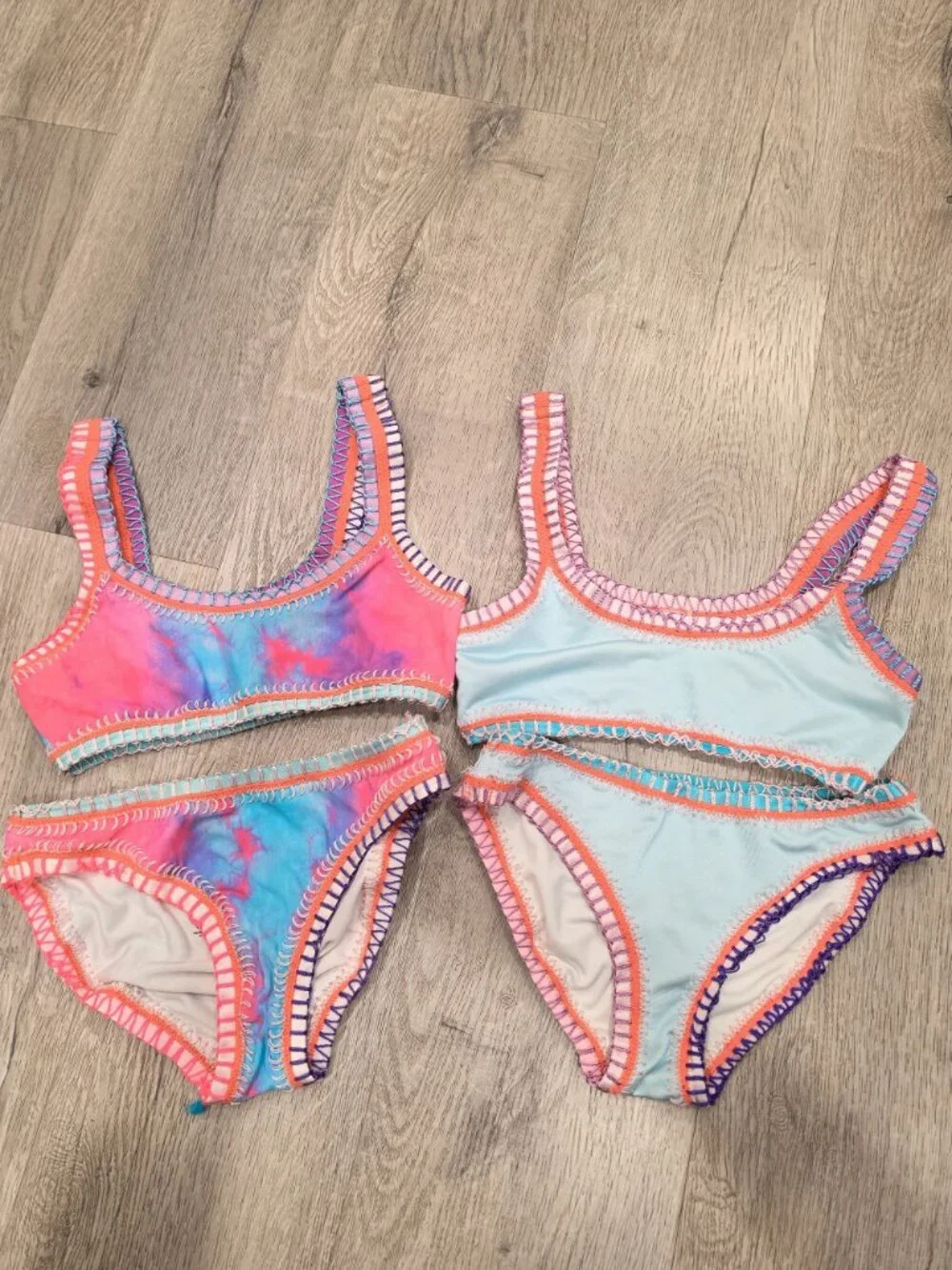 Platinum swim Two Girls Swimsuits Tie-Dye & Solid Blue Size 10 set of 2 suits